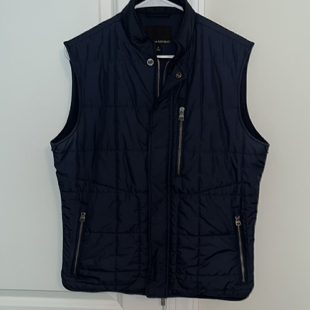 Navy Blue Banana Republic Modular Riding Western Puffer Puffy Quilt Vest Jacket